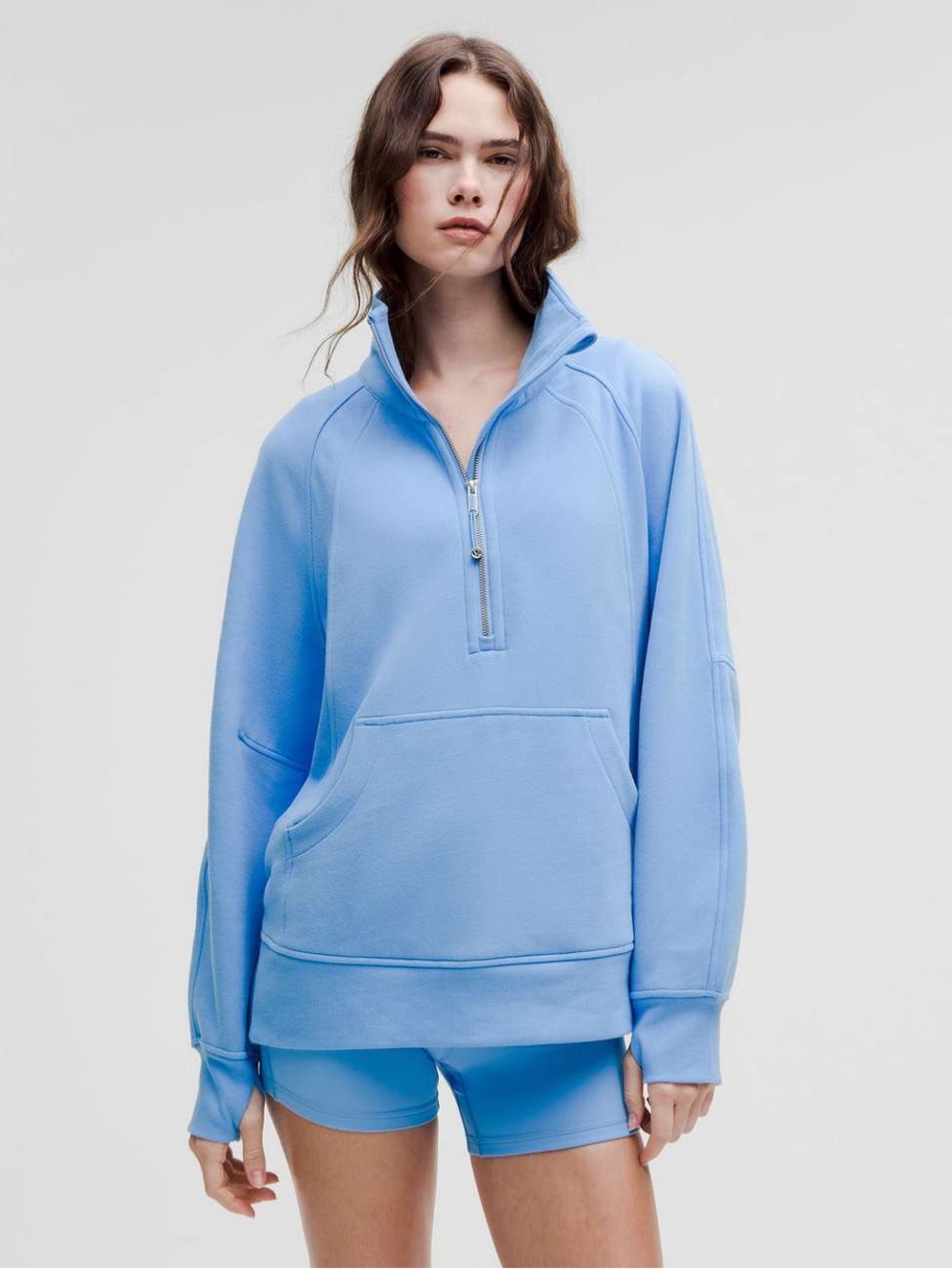 Lululemon oversized funnel neck scuba long, in “aero blue”. XS/S